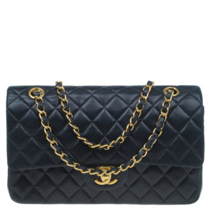 Chanel Black Quilted Lambskin Medium Classic Double Flap Shoulder Bag